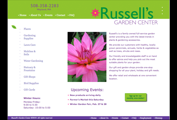 Russells Garden Center Website Concept